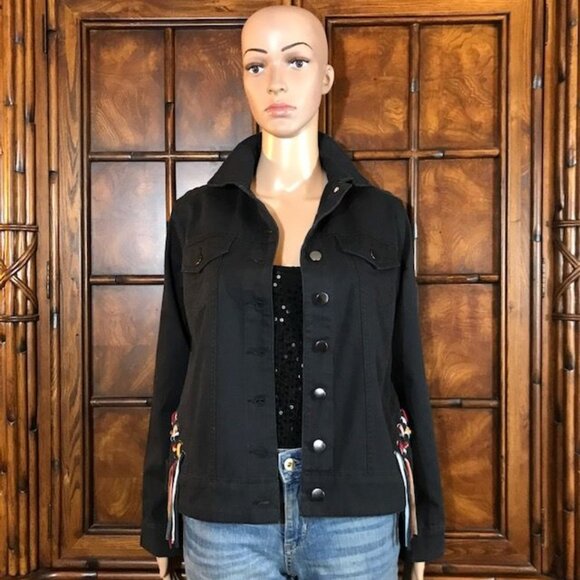 Sheryl Crow Multi Color Lace Up Grommet 100% Cotton Denim Jacket - Picture 2 of 12